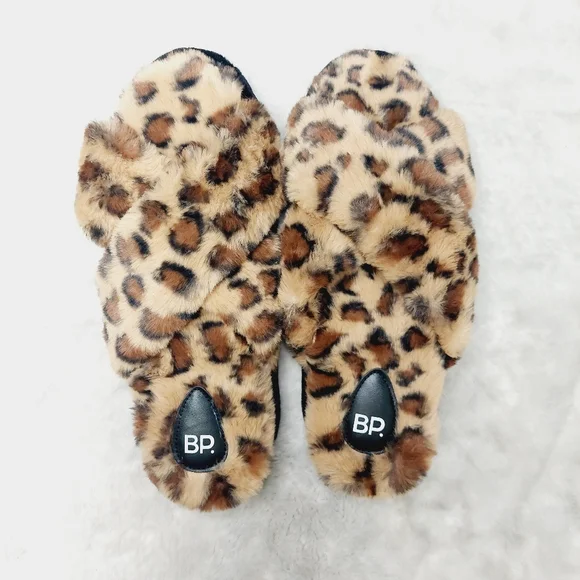 NEW BP. Bundle Of Two Sophie Brown Leopard Faux Fur Criss Cross Slippers S131 - Picture 3 of 9